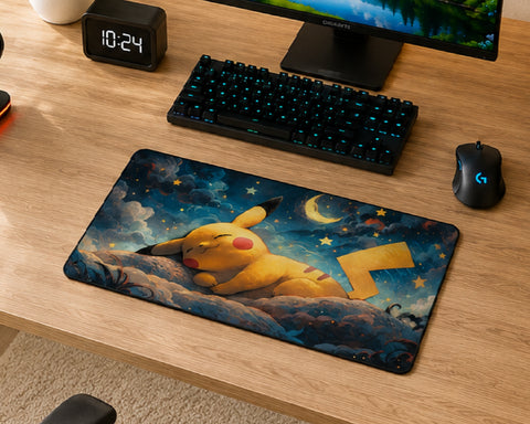 Sleeping Pikachu Moonlight Dream Anime Gaming Mouse Pad Cute Night Sky Design