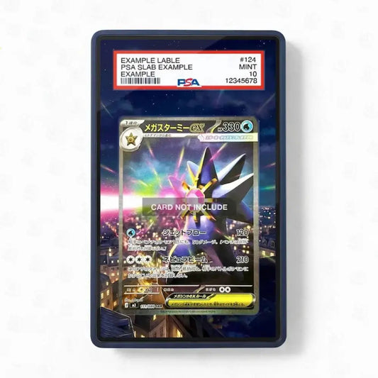 Trading card in a protective case with PSA grading label on a white background