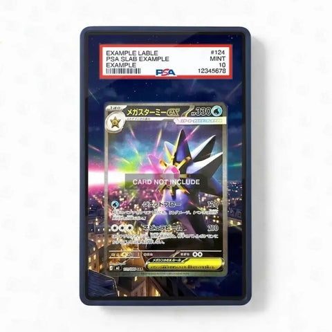 Trading card in a protective case with PSA grading label on a white background