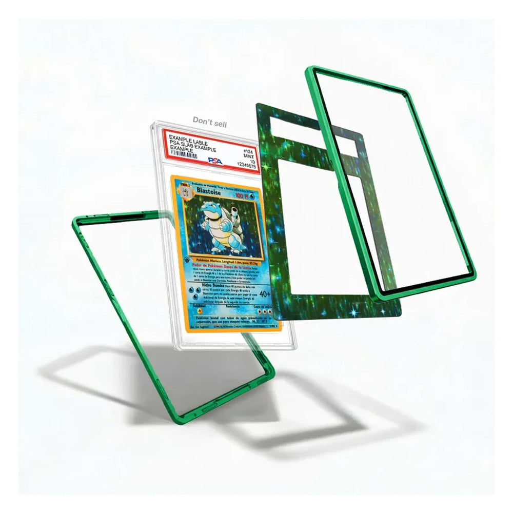 Blastoise 2/102 Base Set extended art collector display case showcasing an iconic Pokémon TCG card