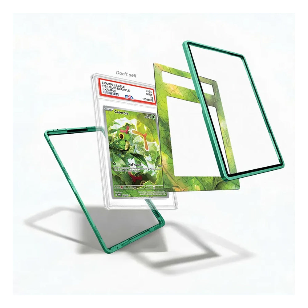 Caterpie 172/165 Pokémon 151 collector display case showcasing the Illustration Rare card with extended artwork