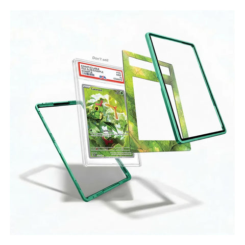 Caterpie 172/165 Pokémon 151 collector display case showcasing the Illustration Rare card with extended artwork