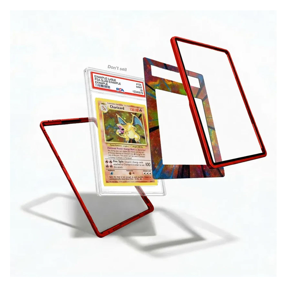 Charizard 4/102 Base Set collector display case showcasing the iconic Pokémon card with extended artwork
