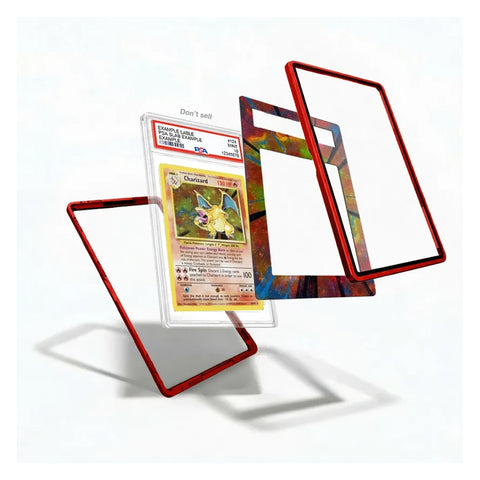 Charizard 4/102 Base Set collector display case showcasing the iconic Pokémon card with extended artwork