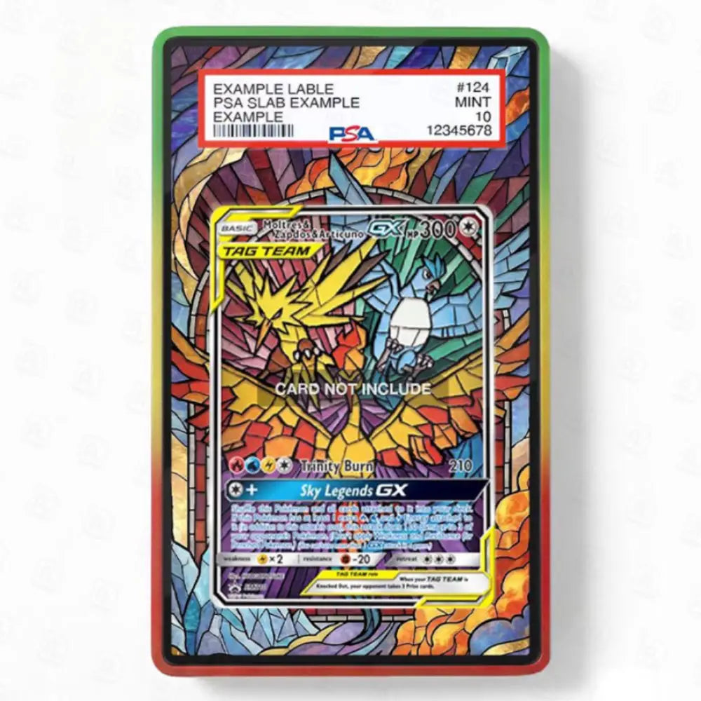 Colorful trading card with a label on a white background