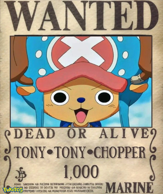 Cute Tony Tony Chopper wanted poster artwork from One Piece with vintage anime bounty poster design