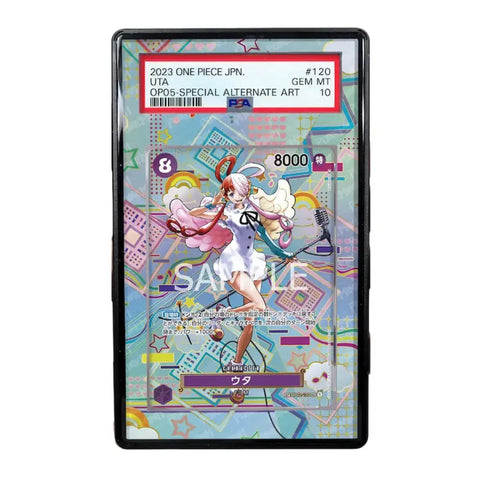A PSA graded 2023 One Piece JPN. Uta OPDS-SPECIAL ALTERNATE ART card, featuring a holographic anime card inside a black protective plastic holder, with a red and white grading label at the top.