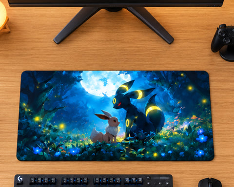 Umbreon and Eevee Anime Universe Gaming Mouse Pad Moonlit Forest Design