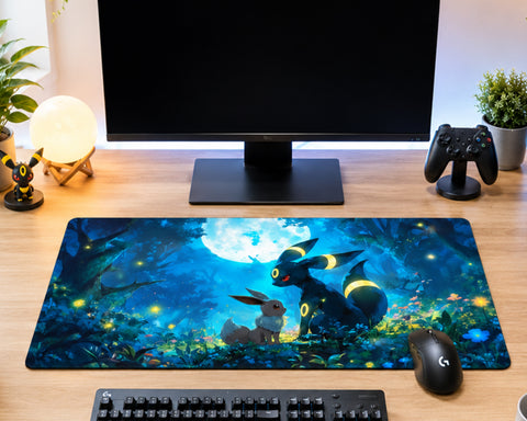 Umbreon and Eevee Anime Universe Gaming Mouse Pad Moonlit Forest Design