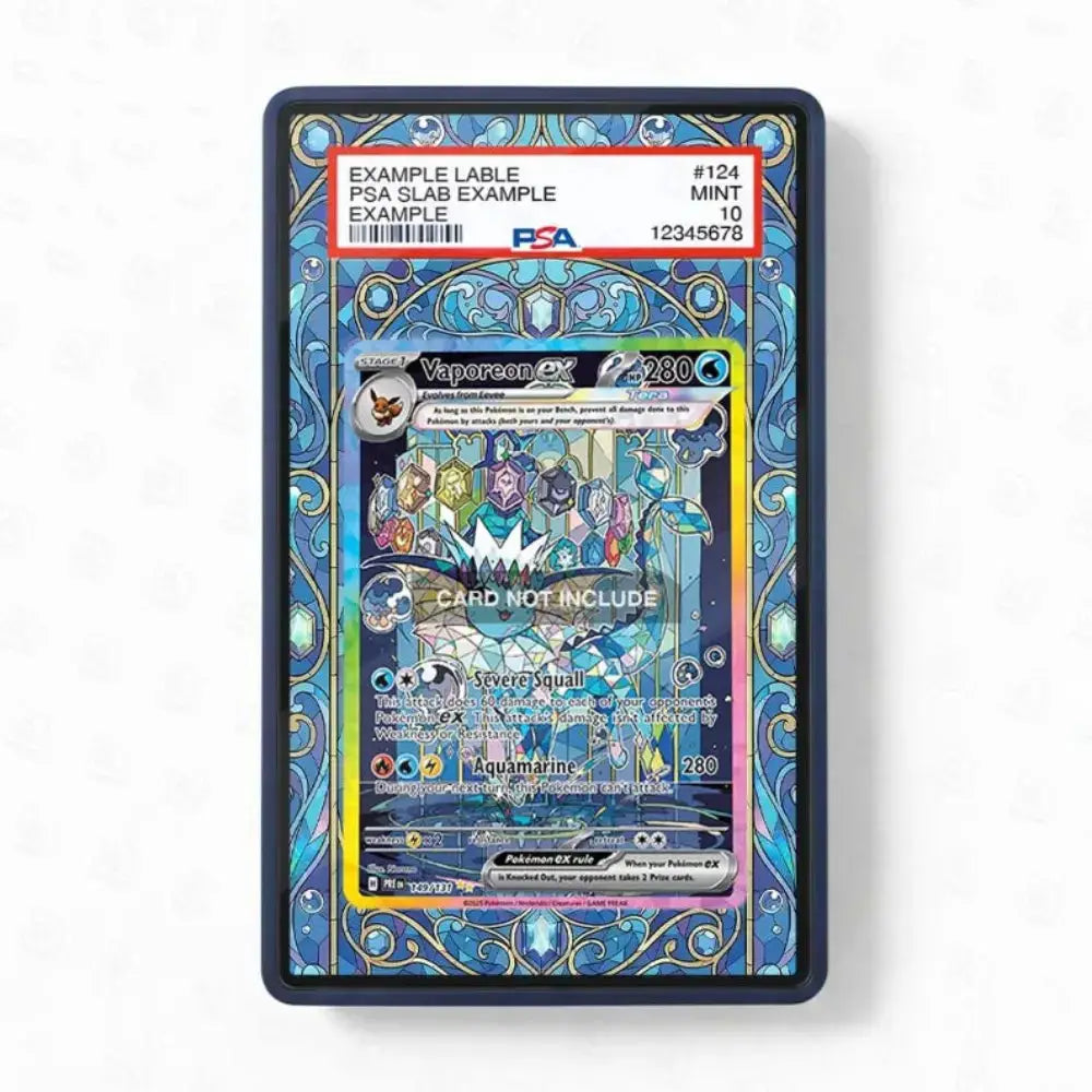 A PSA graded slab containing a Pokémon TCG card, shown against a plain white background. The slab has a blue ornate border and a red PSA label at the top.