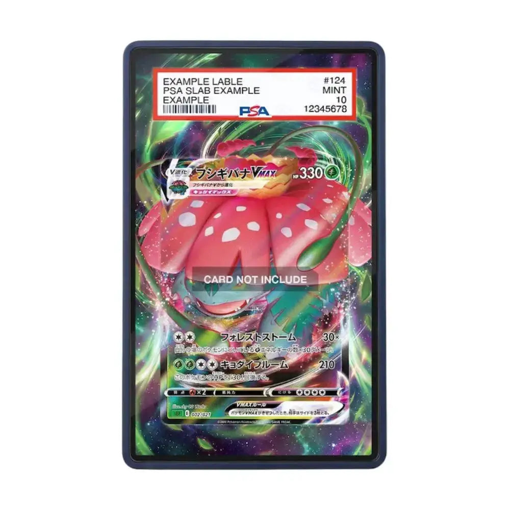 A PSA graded slab containing a Pokémon trading card featuring a pink berry-like character on a colorful green and purple background, with a PSA label visible at the top. The slab is photographed on a plain white background.