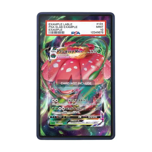 A PSA graded slab containing a Pokémon trading card featuring a pink berry-like character on a colorful green and purple background, with a PSA label visible at the top. The slab is photographed on a plain white background.