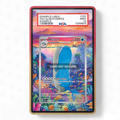 A PSA graded holographic Pokémon trading card slab showing a Watard card, with the slab itself in a red border and PSA branding visible on the top label.