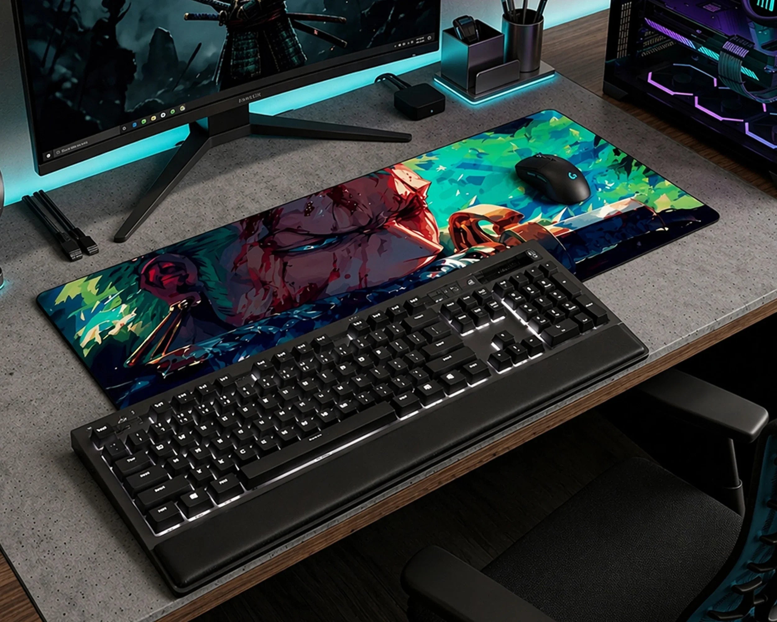 Zoro Battle Intensity Anime Mouse Pad Sword Focus Desk Mat XL - TCGVault