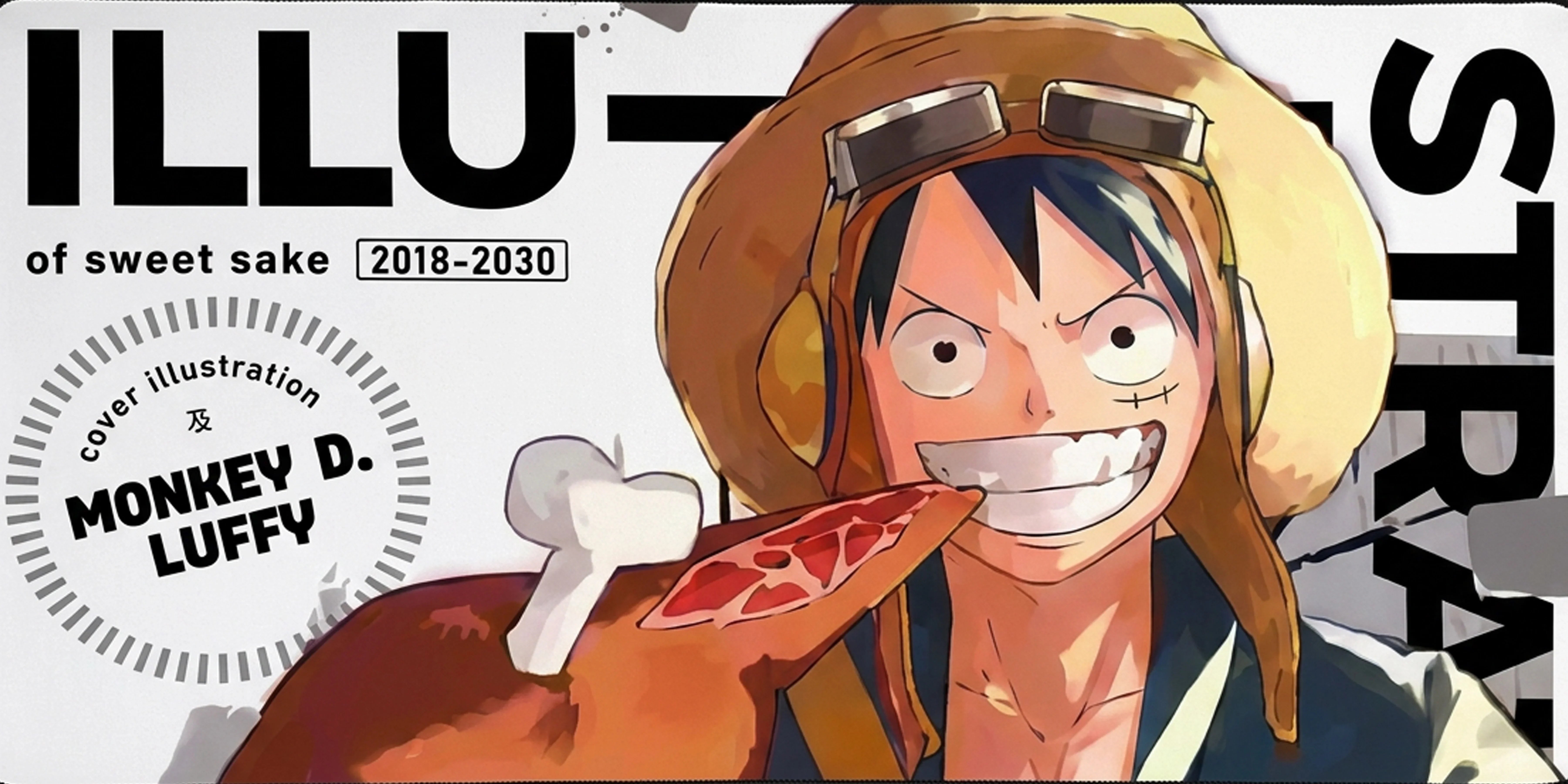 anime desk mat Luffy eating meat with mechanical keyboard and clean gaming setup