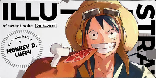 anime desk mat Luffy eating meat with mechanical keyboard and clean gaming setup