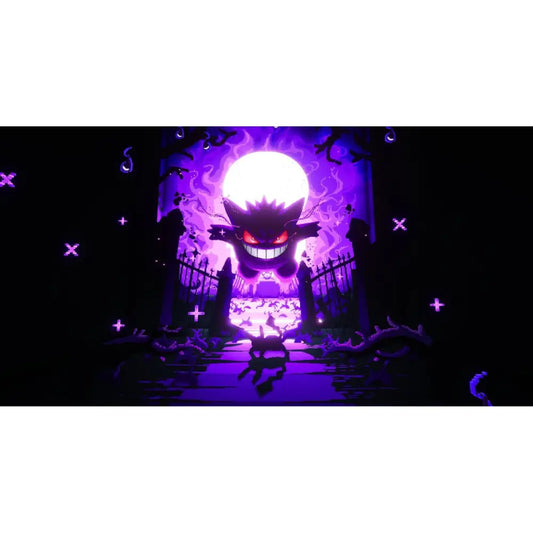 gengar ghost pokemon glowing purple graveyard scene pixel style spooky night aesthetic