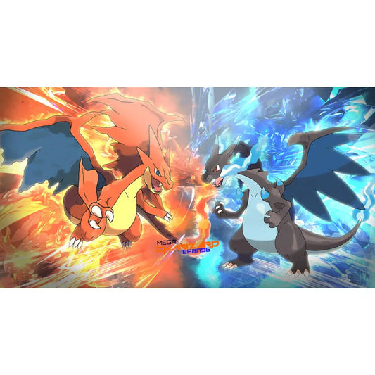 mega charizard x vs mega charizard y artwork split fire and ice battle dynamic pokemon design